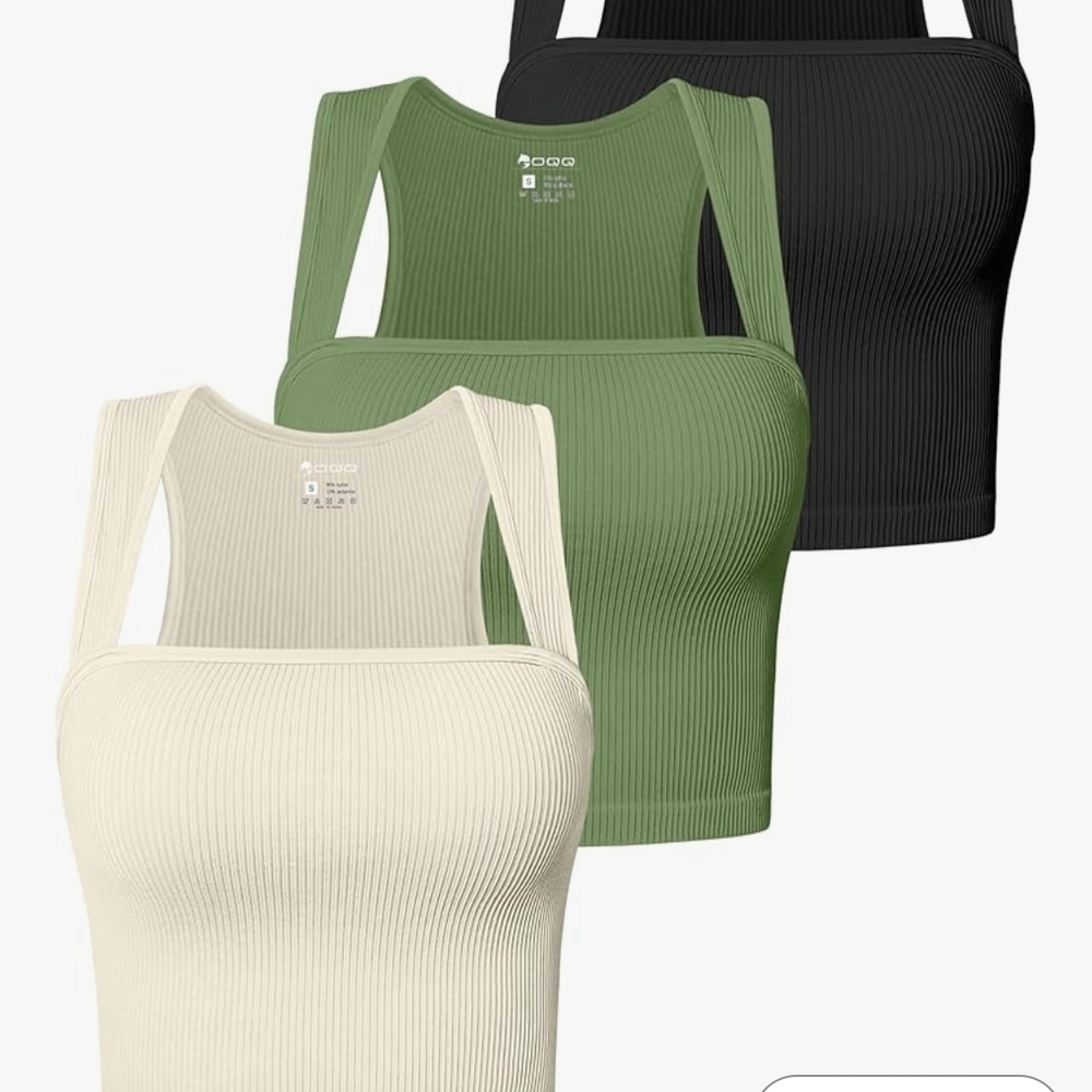 Cream and Green Fitted Crop Tank Top